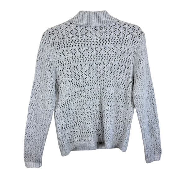 Joie Gray Open Knit Collared Soft Stretchy Button Up Cardigan Sweater Size S - Picture 2 of 5